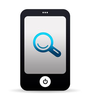 High resolution mobile phone graphic with search icon. 
