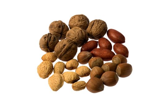 Mixture of various nuts isolated on white background