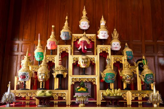 Khon Masks is situated on the set of altar table