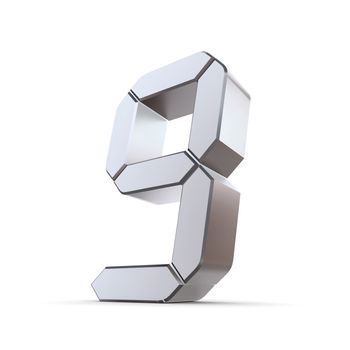 shiny 3d number 9 made of silver/chrome - LCD look