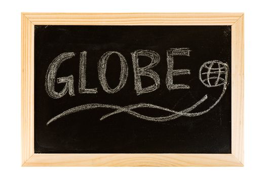 Globe write on the blackboard with single word.
