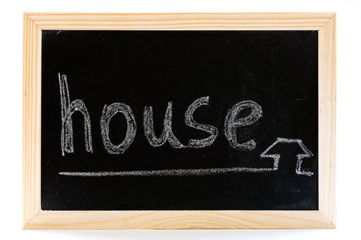 House write on the blackboard with single word.