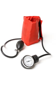 A sphygmomanometer otherwise known as a bp cuff.  Focus to dial