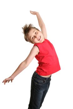 Boy full of life, jumping into the air