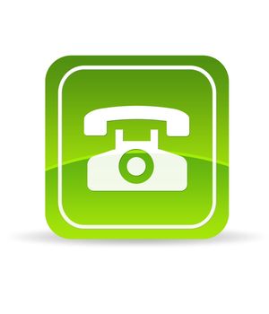 High resolution green telephone icon on white background.