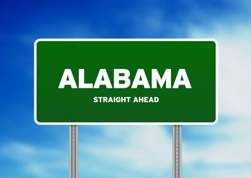 High resolution graphic of a alabama green highway sign on Cloud Background. 