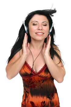 A woman listening to quality high fidelity music.