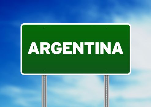 Green Argentina highway sign on Cloud Background. 