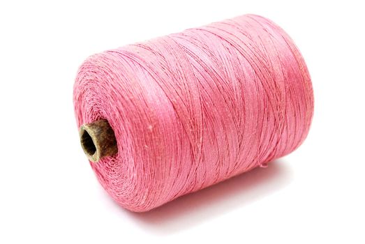 Pink Thread Spool Isolated on White Background