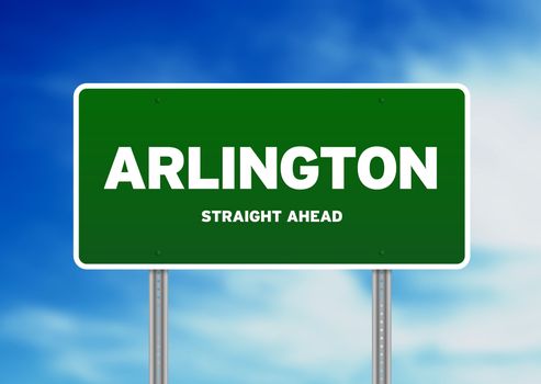 Green Arlington, USA highway sign on Cloud Background. 