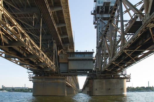 Bridges over Dnepr river (Ukraine). Old and new bridges working side by side