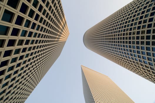 Business center in Tel Aviv. Skyscraper tending to the sky.