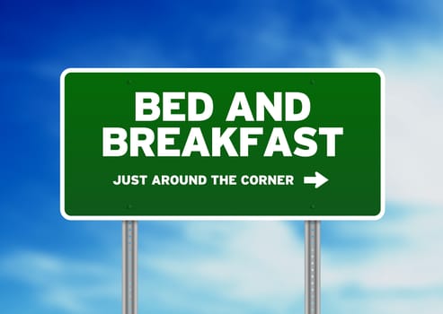 Bed and Breakfast Road Sign on cloud background
