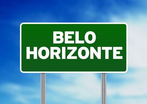 Green Belo Horizonte, Brazil highway sign on Cloud Background. 