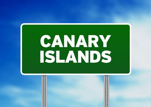 Green Canary Islands highway sign on Cloud Background. 