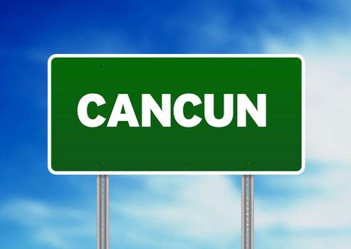 High resolution graphic of a cancun highway sign on Cloud Background. 