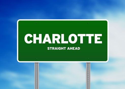 Green Charlotte, North Carolina, USA highway sign on Cloud Background. 