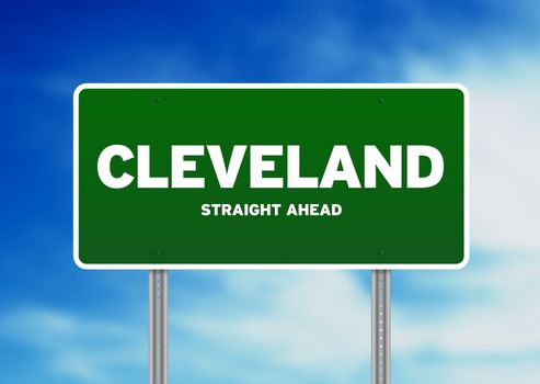 Green Cleveland, Ohio highway sign on Cloud Background. 
