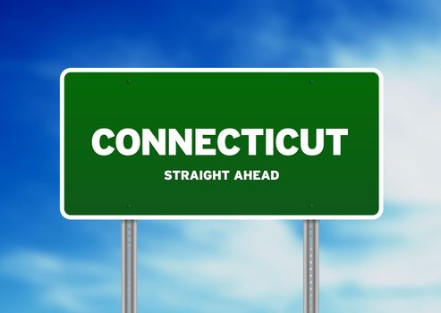 High resolution graphic of a Connecticut highway sign on Cloud Background. 