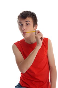 A boy having fun is stretching a delicious fruit flavoured yellow coloured jelly snake