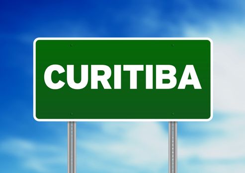Green Curitiba road sign on Cloud Background.