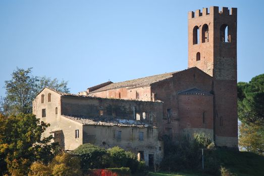 This is a famous medieval church in Tuscan country, called Pieve of San Giovanni Battista, in Corazzano, near Pisa and Florence
