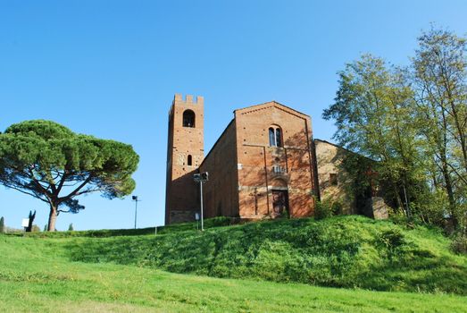 This is a famous medieval church in Tuscan country, called Pieve of San Giovanni Battista, in Corazzano, near Pisa and Florence
