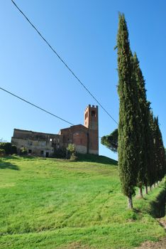 This is a famous medieval church in Tuscan country, called Pieve of San Giovanni Battista, in Corazzano, near Pisa and Florence
