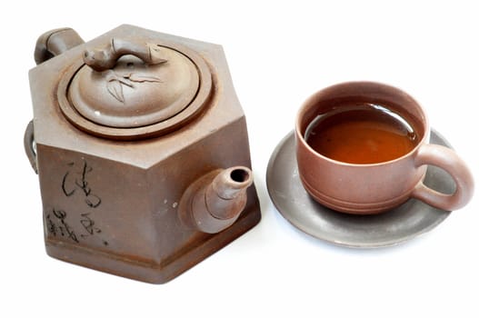 Traditional Chinese teaset on a white background