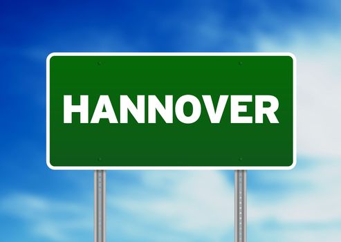 Green Hannover highway sign on Cloud Background. 