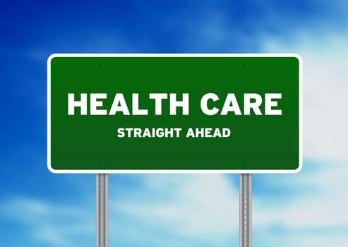 High resolution graphic of a Health Care Highway sign on Cloud Background. 