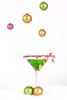 Christmas Drink and hanging coloured baubles decoration