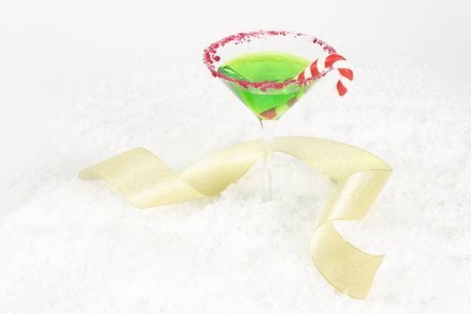 Christmas martini and gold curling ribbon - landscape.