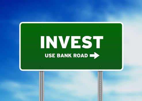 High resolution graphic of invest street sign on Cloud Background. 