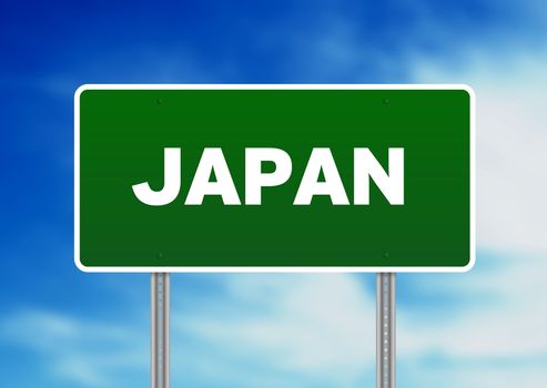Green Japan highway sign on Cloud Background. 