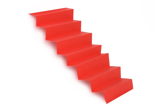 Red paper staircase isolated on white background with clipping path