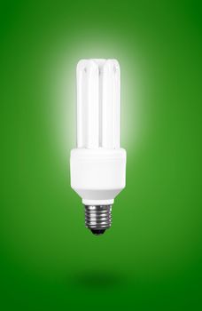 Fluorescent Light Bulb on a green background