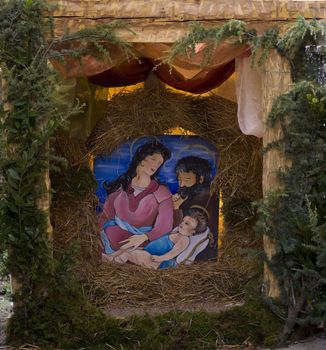 Nativity scene in a Christmas market