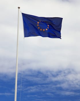EU Flag in the sky. Symbol of european union.