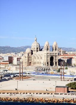 The Cathedral near harbor of Marseille City, France