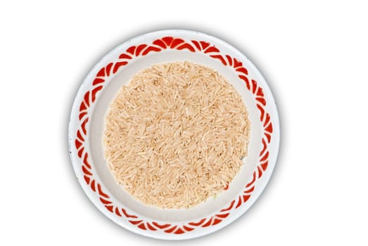 Close up shot of brown rice in a bowl, isolated
