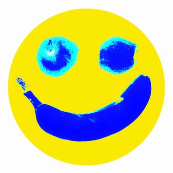 Smiley icon illustration, stylized fruit background for web design