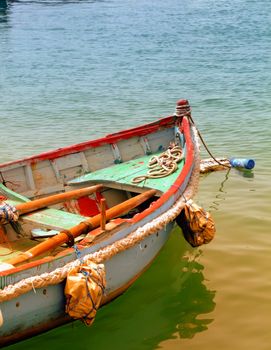 Old and battered fishing boat detail, in Malta