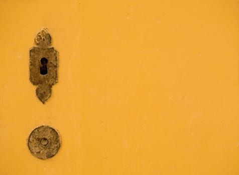 Authentic medieval lock and fittings on a door in Mdina on the island of Malta