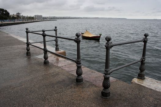 Promenade in Thessaloniki,Greece in rainy  day