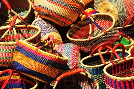 Mexican baskets in a public market in mexico.