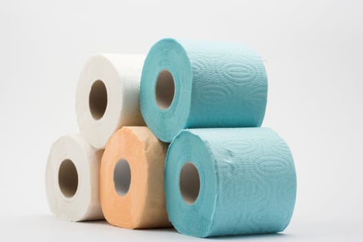 Stack of some rolls of color toilet paper