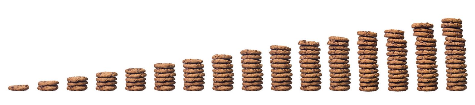 Growing number of cookies stacked, isolated on white