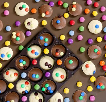 still life of chocolate with smarties