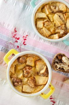 Delicious apple clafoutis with cinnamon and walnuts